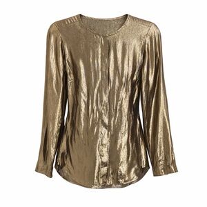 J. Crew Metallic Gold Lame Long-Sleeve Blouse